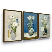 Kit 3 Quadros Vaso De Flores Moldura Cozinha Sala Quarto