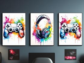 Kit 3 Quadros Video Game Quarto Geek Nerd Gameplay 28x40cm