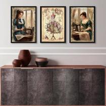 Kit 3 Quadros Vintage Atelier De Costura 24X18Cm - Com Vidro