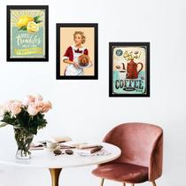 Kit 3 Quadros Vintage Copa e Cozinha - Pin Up 24x18cm - com vidro