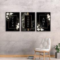 Kit 3 Quadros Viva, Sonhe, Ame - Preto 45x34cm Kit 3 Quadros Viva, Sonhe, Ame - Preto 45x34cm