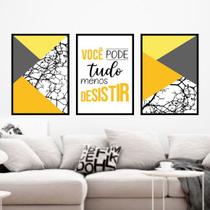 Kit 3 Quadros Você Pode Tudo - Amarelo 45x34cm - com vidro