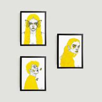 Kit 3 Quadros Yellow Design 33x24cm - com vidro Kit 3 Quadros Yellow Design 33x24cm - com vidro