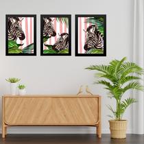 Kit 3 Quadros Zebras Listras Rosas 24x18cm - com vidro Kit 3 Quadros Zebras Listras Rosas 24x18cm - com vidro