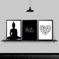 Kit 3 Quadros Zen Buda Good Vibes 24x18cm - com vidro
