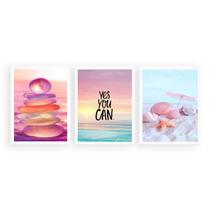 Kit 3 Quadros Zen Praia Candy Colors 45x34cm