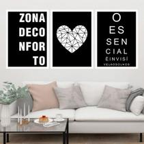 Kit 3 Quadros Zona de Conforto - Coração 60x40cm Kit 3 Quadros Zona de Conforto - Coração 60x40cm