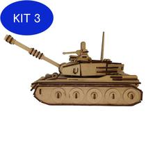 Kit 3 Quebra Cabeça 3D Tanque de Guerra Mdf - Monte & eduque
