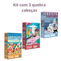 Kit 3 quebra cabeça 500 pçs postais brasil barcelona grécia Kit 3 quebra cabeça 500 pçs postais brasil barcelona grécia