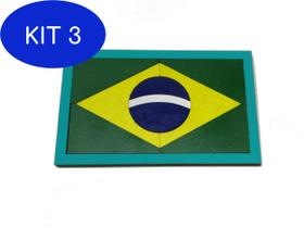 Kit 3 Quebra Cabeça Bandeira Do Brasil - 9 Peças