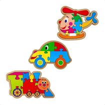 Kit 3 Quebra cabeça Infantil Transportes Brinquedos Educativos de Madeira Maninho 3 anos Kit 3 Quebra cabeça Infantil Transportes Brinquedos Educativos de Madeira Maninho 3 anos