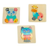 Kit 3 Quebra Cabeça Madeira Mini Sortidos Animais Madeira