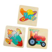 Kit 3 Quebra Cabeça Madeira Mini Sortidos Veículos Madeira
