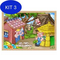 Kit 3 Quebra-Cabeça Os Três Porquinhos Brinquedo Educativo Em Mdf - Maninho Brinquedos
