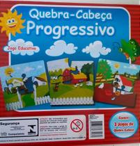 Kit 3 Quebra Cabeca Progressivo Animais Infantil MDF 19 Pças
