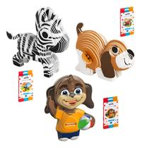 Kit 3 Quebra Cabeças 3d Dos Desenhos Animados Lupi Zebra Cão