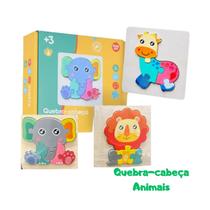 Kit 3 QuebraCabeça de Madeira 4D Desenho de Animais ou Veículos Brinquedo Infantil Educativo
