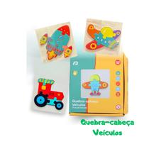 Kit 3 QuebraCabeça de Madeira 4D Desenho de Animais ou Veículos Brinquedo Infantil Educativo
