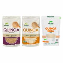 Kit 3 Quinoa Orgânica Vitalin: Em Grãos, Farinha, Em Flocos