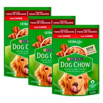 Kit 3 Ração Úmida para Cachorro Dog Chow Adulto Extra Life Sabor Carne em Sachê 100g