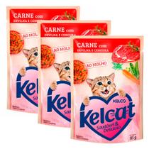 Kit 3 Ração Úmida para Gatos Kelcat Sabor Carne com Ervilha e Cenoura em Sachê 85g Kit 3 Ração Úmida para Gatos Kelcat Sabor Carne com Ervilha e Cenoura em Sachê 85g