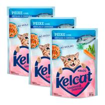 Kit 3 Ração Úmida para Gatos Kelcat Sabor Peixe com Ervilha e Cenoura em Sachê 85g Kit 3 Ração Úmida para Gatos Kelcat Sabor Peixe com Ervilha e Cenoura em Sachê 85g