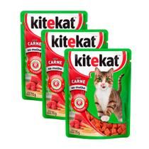 Kit 3 Ração Úmida para Gatos KiteKat Adulto Sabor Carne ao Molho em Sachê 70g