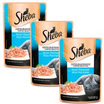 Kit 3 Ração Úmida para Gatos Sheba Adulto Sabor Atum Marinado em Sachê 85g