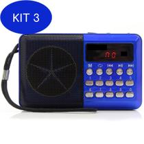 Kit 3 Rádio Portátil Digital Fm Bluetooth Usb Recarregável