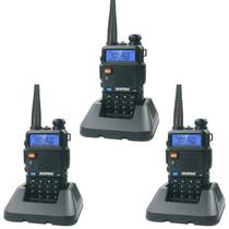 Kit 3 rádios comunicador baofeng dual band uv-5r 5w profissional