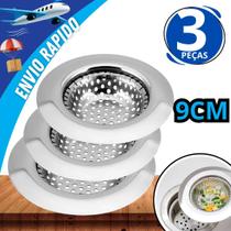 Kit 3 Ralo de Inox Ralinho para Pia Banheiro 9cm Universal Fácil de Limpar ENVIO IMEDIATO