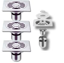 Kit 3 Ralos Inteligente Anti Odor 15x15 Inox Escovado