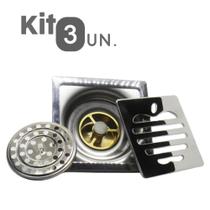 Kit 3 Ralos Inteligentes Aço Inoxidavel Anti Odor Insetos Banheiro 10X10 Maça