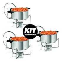 Kit 3 Rechaud Panela De Alumínio C/ Tampa Para Buffet Festas