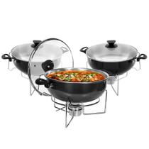 Kit 3 Rechaud Preto A Álcool Com Tampa De Vidro 6,5l