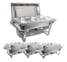 Kit 3 Rechaud Retangular 3 Cubas 1/3 GN 6 Litros Inox Fogareiro Gourmet Mix