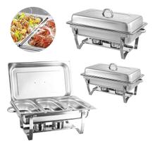 Kit 3 Rechaud Retangular 9 L Com 3 Cubas ⅓ Banho Maria