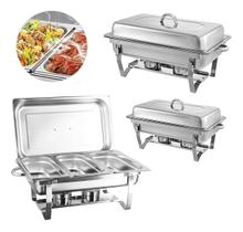 Kit 3 Rechaud Retangular 9 L Com 3 Cubas 1/3 Banho Maria