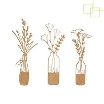Kit 3 Recortes MDF Formato Garrafas com Flores Enfeite Parede 16 cm Kit 3 Recortes MDF Formato Garrafas com Flores Enfeite Parede 16 cm