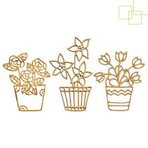 Kit 3 Recortes Vazados em MDF Vasos com Flores Artesanato e Decoração Parede Kit 3 Recortes Vazados em MDF Vasos com Flores Artesanato e Decoração Parede