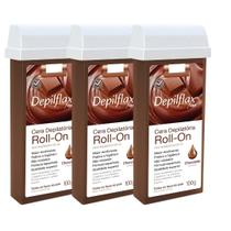 Kit 3 Refil Cera Depilatoria Corporal Profissional Depilação Roll On Depilflax Chocolate 100g