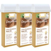 Kit 3 Refil Cera Depilatoria Corporal Profissional Depilação Roll On Depilflax Coco 100g