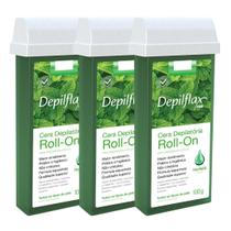 Kit 3 Refil Cera Depilatoria Corporal Profissional Depilação Roll On Depilflax Hortelã 100g
