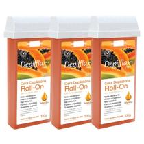 Kit 3 Refil Cera Depilatoria Corporal Profissional Depilação Roll On Depilflax Mamao 100g