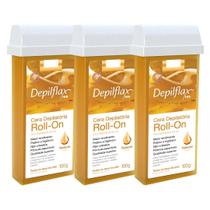 Kit 3 Refil Cera Depilatoria Corporal Profissional Depilação Roll On Depilflax Natural 100g