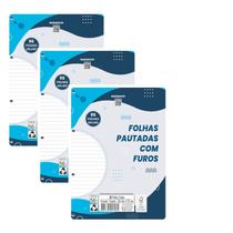 Kit 3 Refil Fichário A4 Pautado 96 Folhas Cada c/ Furos