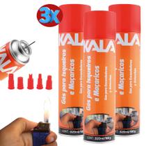 Kit 3 Refil Gás Para Isqueiro Maçarico 5 Adaptadores 320ml Kala