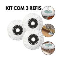 Kit 3 Refil para Mop Giratório 360 Esfregão Microfibra Universal 16cm Diâmetro Macio Absorvente Econômico e Sustentável