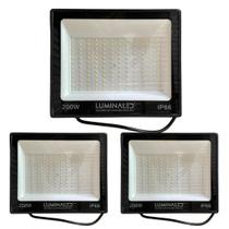 Kit 3 Refletor 200w 6500k Luz Fria Bivolt Carcaça Preto Contrução em Alumínio