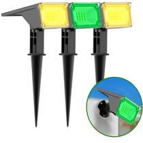 Kit 3 Refletor Ecoforce Solar 6 Leds 50x Mais Forte Dual Color Verde e Branco Quente Ambar Spot Jardim Chão Parede Luminária